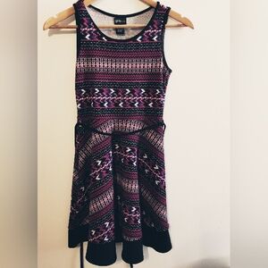 GIRLS Pink Purple Multicolor Puckered Textured Chevron Belt Tie Tank Dres S